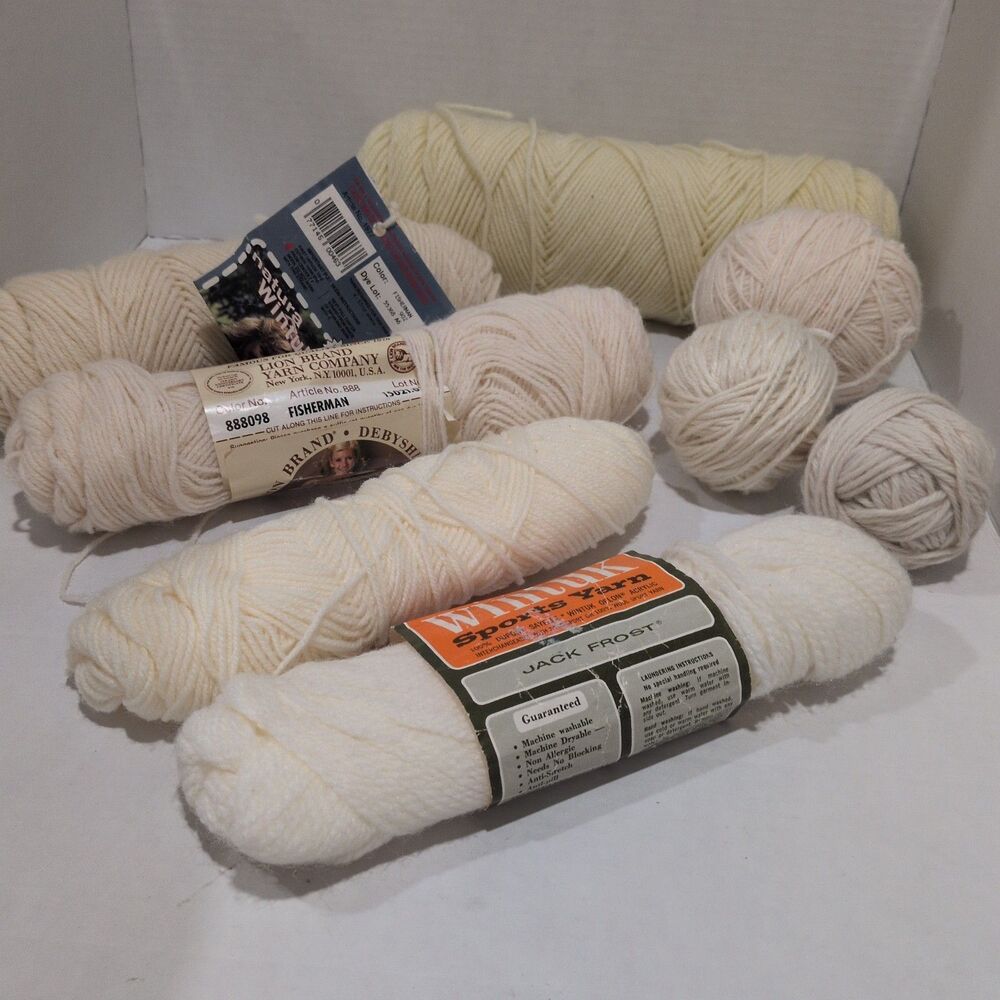 Vintage Cream Off-White Yarn Lot, Lion Brand Fishermen's Wool, Jack Frost